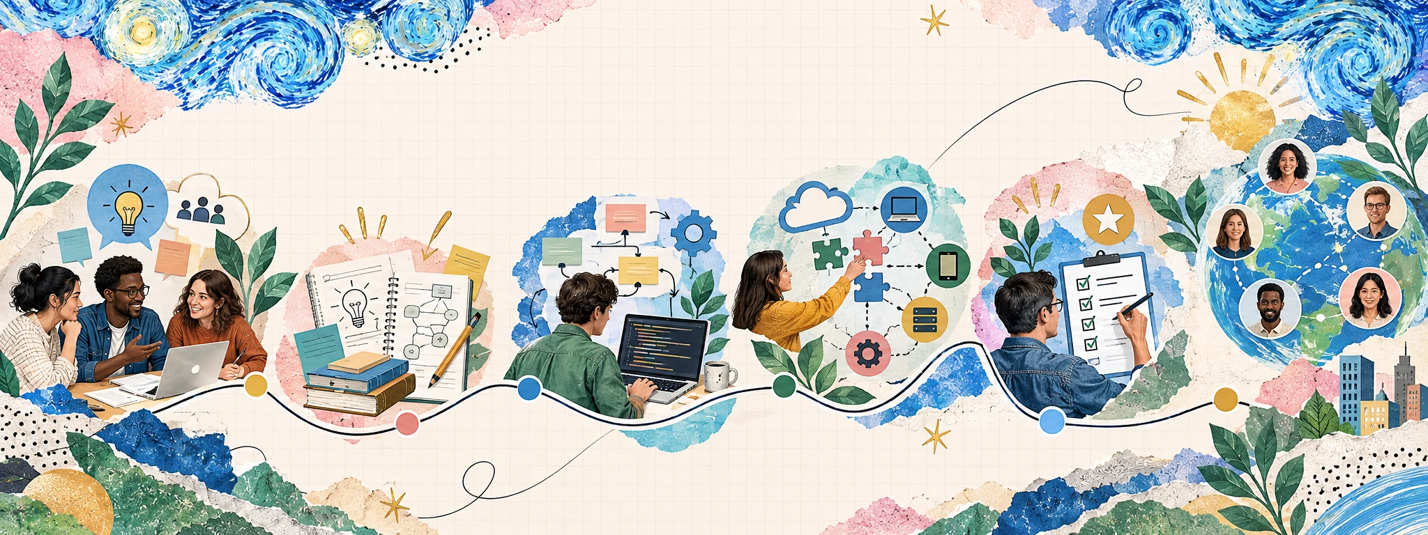 Paper collage illustrating practical enterprise learning